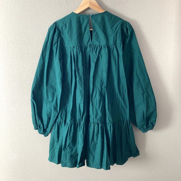 ASOS Design Cotton Shirred Mini Smock Dress - Green - 6 - Picture 3 of 8